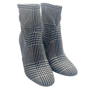ALDO Lovelee Black White Houndstooth 3.5” Heeled Back Zip Bootie Classic Boots S